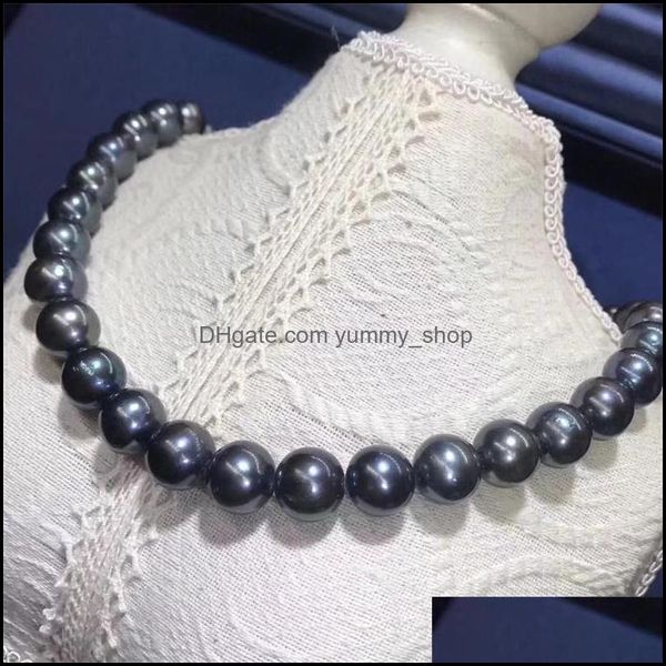Perlenketten Mode Damen Echte 89 mm Tahiti-Schwarz-Naturperlen-Halskette 18 255 W2 Drop Lieferung Schmuck Anhänger DHD0X