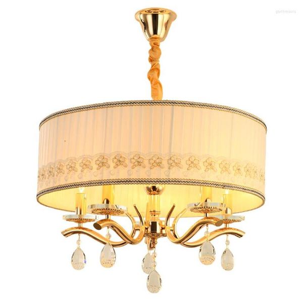 Lampadari Lampadario di cristallo in stile europeo diametro 60 cm paralume in tessuto moderno in ferro battuto per sala da pranzo luci camera da letto