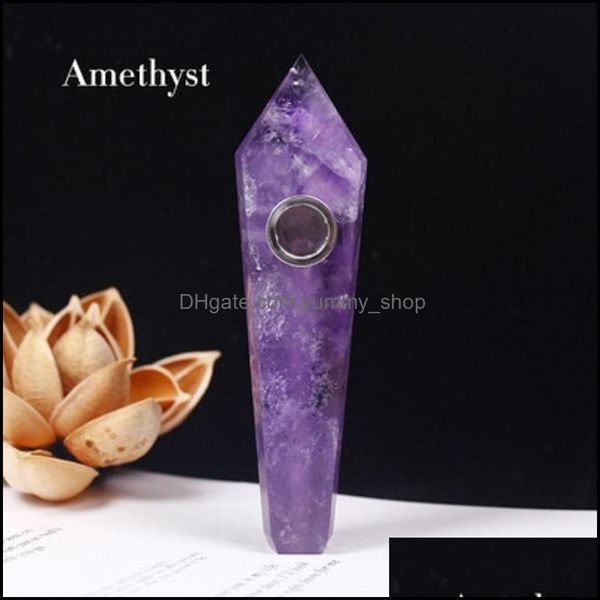 Rauchpfeifen Natürlicher Kristall Amethyst Traumenergiestein für Rauchtabak Edelsteinpfeife Turm Quarzpunkte mit Geschenkbox Drop Del Ot7Sw