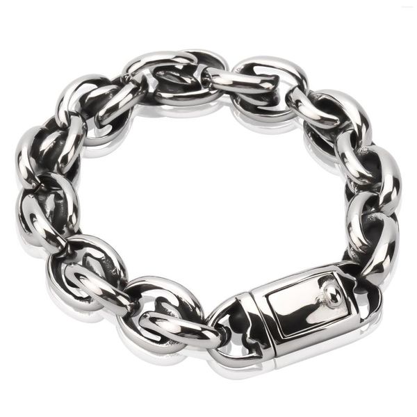 Braccialetti a maglie Bracciale da uomo premium in acciaio inossidabile annerito con catena Rolo e chiusura a molla