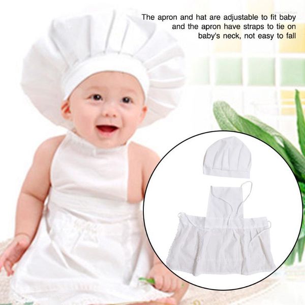 Set di abbigliamento Set da completo da cuoco unisex per bambini Set di oggetti di scena bianchi per la casa Puntelli comodi regalo traspirante Cappello da grembiule per costume da cucina per feste Po Studio