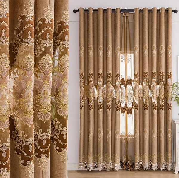 Cortina clássica nórdica chenille água solúvel em tecido bordado hollow hollow luxury estilo villa sala de estar