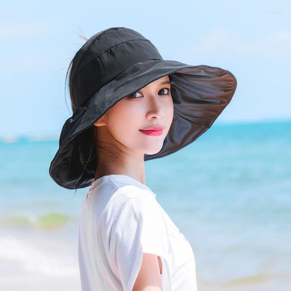 Geniş Memlu Şapkalar Kadınlar İçin Yaz Katlanabilir Güneş Şapk Suncreen Disket UV Koruma Kadın Açık Mekan Günlük Büyük Yürüyüş Vizörü