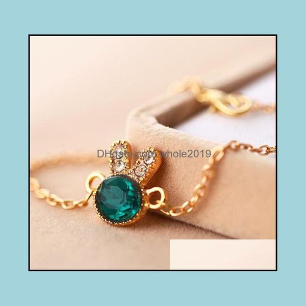Braccialetti con ciondoli Charms Bracciali spazi vuoti Temperamento Crystal Sea Green Rabbit Drop Delivery Jewelry Dhowb