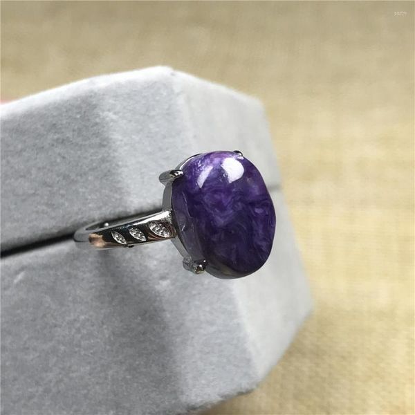 Anelli a grappolo Anello in pietra di Charoite viola naturale Gioielli Donna Uomo Guarigione Amore Ricchezza Regalo Cristallo 12x9mm Perline Argento Regolabile