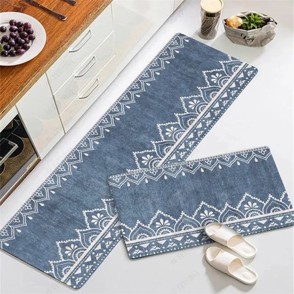 Tapete de tapete de cozinha conjunto azul antiLIP absorvente banheiro banheiro banheiro comprido quarto quarto de estar colheita decoração de casa moderna 230113