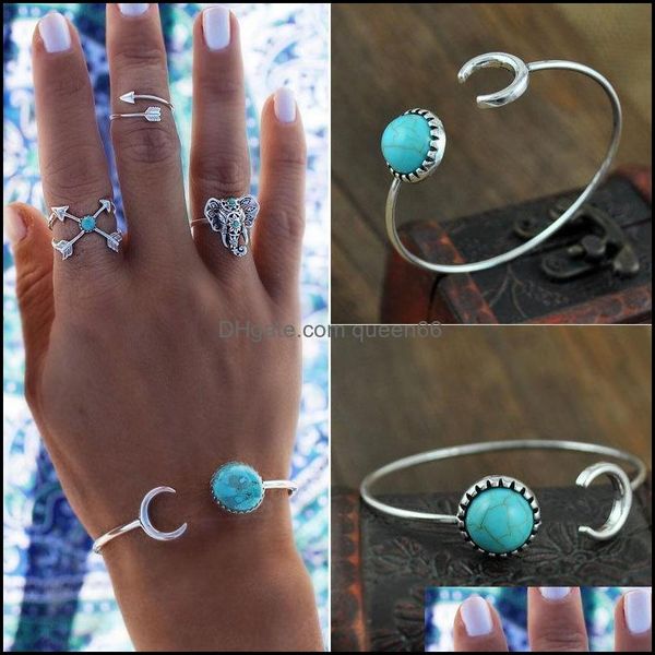 Bracelets de charme Marca Turquoise Bangles Sier Bangle Wholesale Moon Cuff Drop Delivery Jewelry Dhlsy