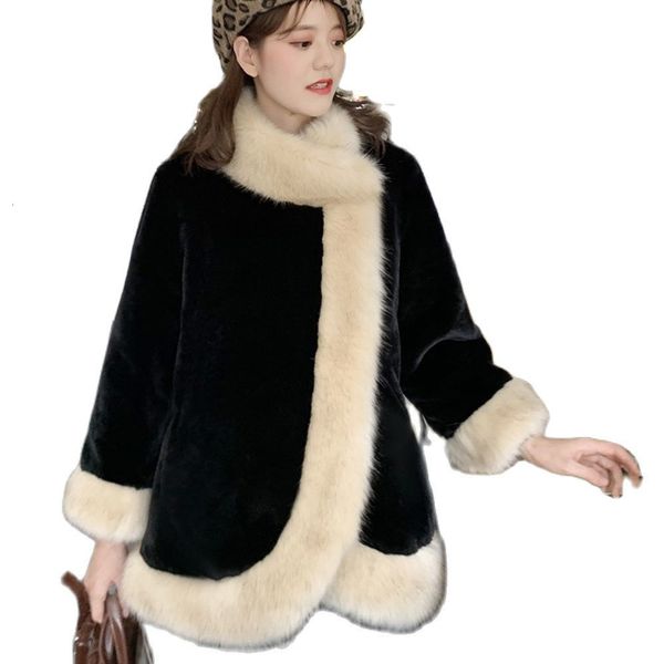 Pelliccia da donna Cappotto in pelliccia sintetica da donna imitazione visone velluto ispessito mantello moda scialle autunno inverno soprabito nero bianco vestibilità ampia 230112