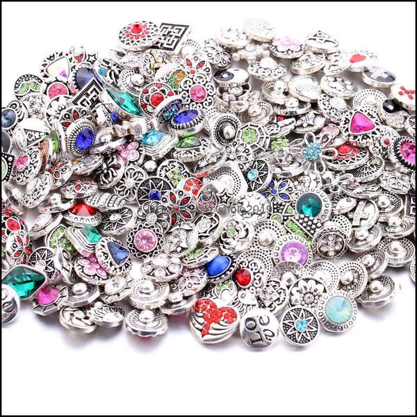 Andere Großhandel 12 mm Druckknopf Schmuckkomponenten Mischfarbe Strass Blume Metall Druckknöpfe passen DIY Armband Halskette Drop Dhg2T