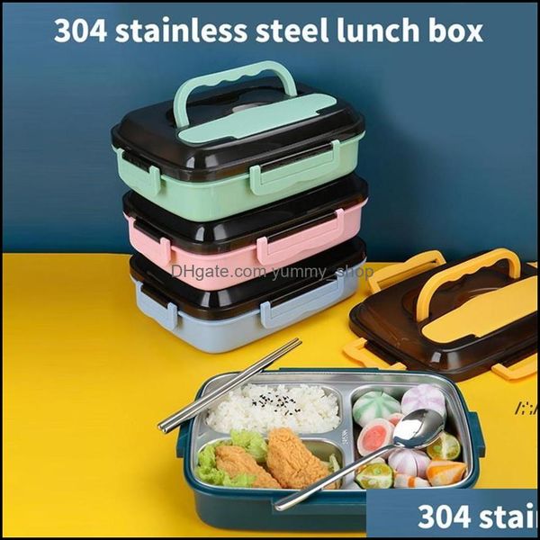 Scatole per il pranzo Borse Scatola per bambini Contenitori per alimenti Microonde Bento Snack Scatole portaoggetti impermeabili per scuola in acciaio inossidabile Rra12747 Drop Ot9Yc