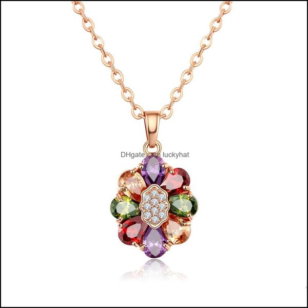 Medaglioni Boutique Collana Colorf Protezione ambientale Rame Collare placcato oro Prodotto superiore Zircone Goccia Consegna Gioielli Nec Otzbw