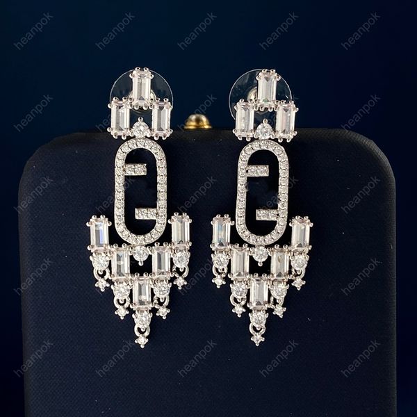 Mode Diamant baumeln Ohrringe Designer für Frauen Schmuck F Anhänger Ohrstecker Silber Kette Engagement Ohrstecker Zubehör mit Box