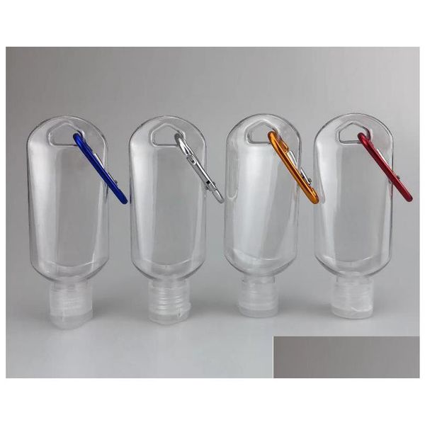 Bottiglie di imballaggio 50ml Bottiglia vuota riutilizzabile per alcol con gancio portachiavi Disinfettante per le mani in plastica trasparente trasparente per viaggi Sn4238 D Dhus1