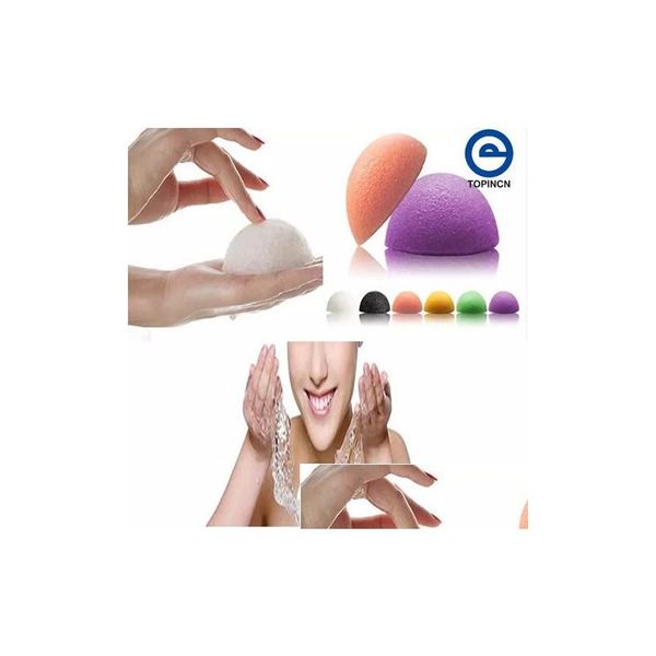 Applicatori di spugne Cotone all'ingrosso Naturale Konjac Konnyaku Soffio facciale Lavaggio viso Spugna detergente Verde Rosa Bianco 3 colori Disponibile Dhxtf