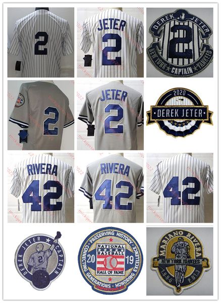 Il baseball universitario indossa la maglia da baseball Derek Jeter cucita da uomo, maglie da pensionamento Mariano Rivera
