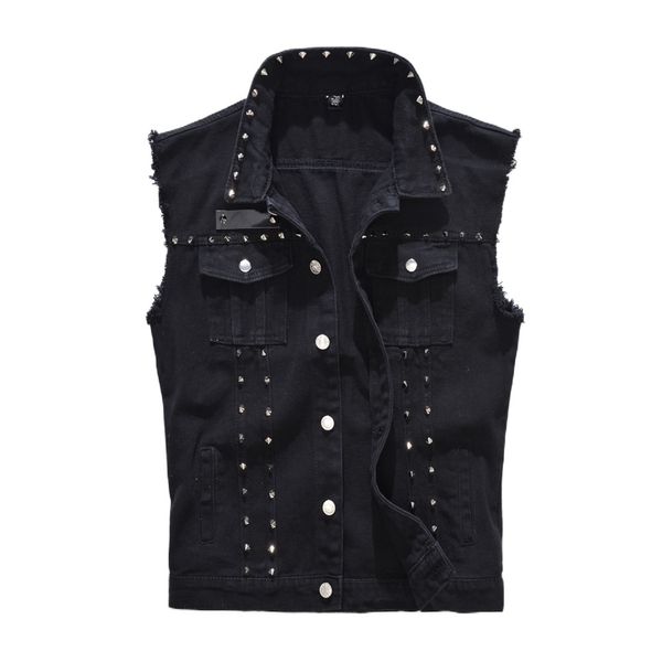 Men s Vests Denim Vest Punk Rock Rivet Cowboy Black Jeans Waistcoat Fashion Motorcycle Style Sleeveless Jacket M 5XL 230112