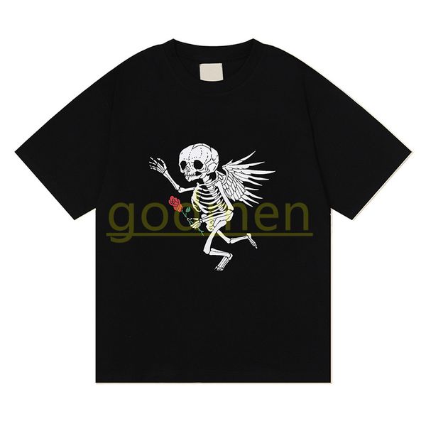 Camiseta de alta moda, feminino anjo de esqueleto asas letra impressão t camisetas de verão camisetas de manga curta s-xl