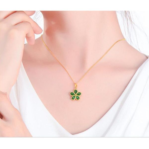 Collane con pendente Trendy Lady Collana a catena placcata argento per gioielli da donna Charm Crystal Green Flower Girls Gold Bijou