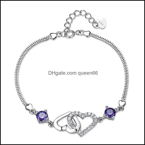 Цепная серель сердце Связано браслет мода Женские модели Симпатичные винтажные дикие супер -вспышка украшения фиолетовые кристаллы браслеты с каплями доставки Dhaks