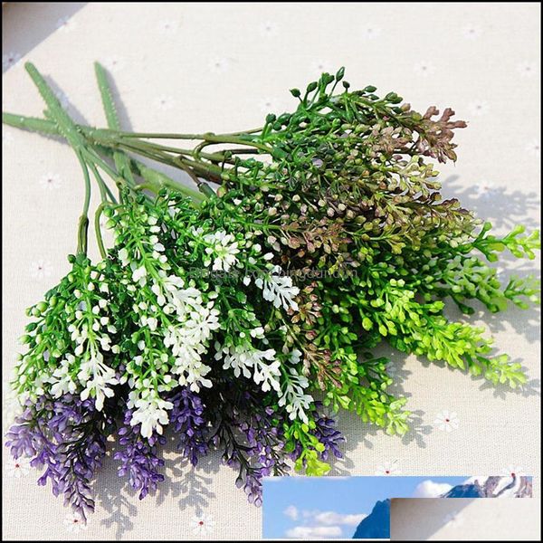 Ghirlande di fiori decorativi 15 teste di seta lavanda artigianale plastica artificiale grano simulazione di piante verdi acquatiche per la casa matrimonio Otge2