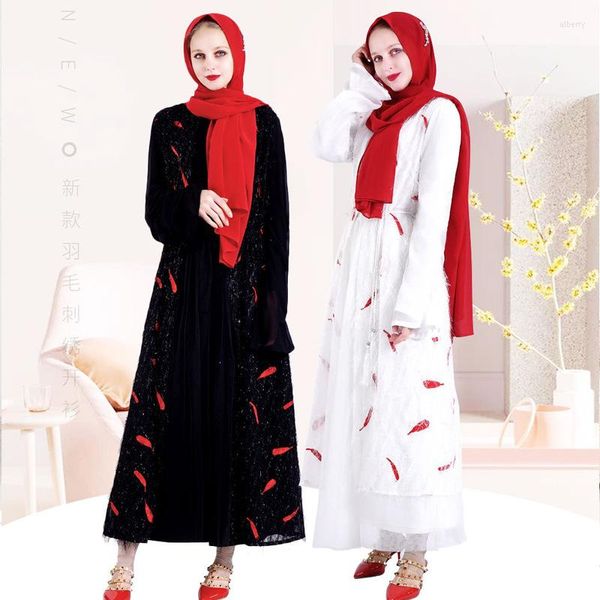 Roupas étnicas brancas mulheres pretas mulheres muçulmanas abaya dubai kaftan islâmico partido noturno vestido de caftan marocain djellaba eid ramadã