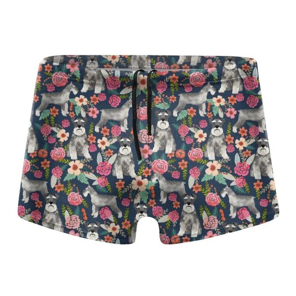 Pantaloncini da uomo Boxer Costumi da bagno Schnauzer Floral Dog Brief Costume da bagno da spiaggia