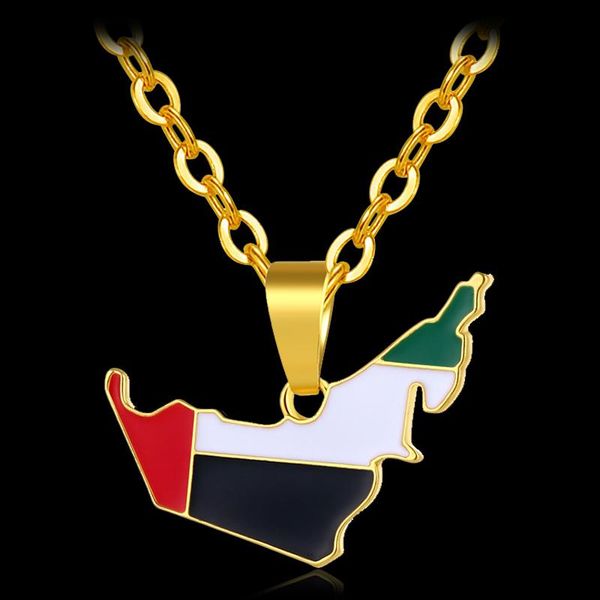 Collane con ciondolo Trendy Medio Oriente Emirati Arabi Uniti Mappa Bandiera Color Oro Per Gioielli Unisex Bijoux Femme