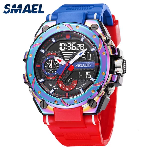 Orologi da polso Orologio al quarzo da uomo SMAEL Orologi da polso Watcholorful Bracciale rosso 50M Sveglia impermeabile Digitali analogici 8060 Orologi sportivi 230113