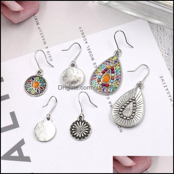 Ciondola il lampadario Mticolor Sun Flower Orecchini pendenti Womens Vintage Stone Circle Ms. Ornaments Charm Regali per feste Consegna gioielli Dhtzt