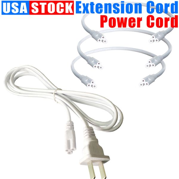 Cable de alimentación para tubo T8 Luz de cultivo LED con interruptor de encendido y apagado Extensión de conector de tubos integrados de 3 pines Enchufe de EE. UU. 1FT 2FT 3.3FT 4FT 5FT 6FT 6.6FT 100 piezas / lote