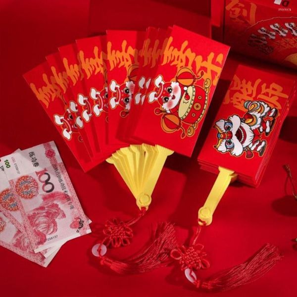 Confezione regalo Desiderio creativo Fai da te 10 slot Benedizione cinese Tasche Anno Busta rossa Forma di ventaglio Festa di primavera dei soldi