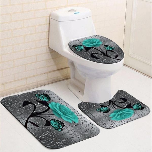 Adesivi per finestre Bagno impermeabile Accessori per tende da doccia Set da bagno per fiori Copriwater Tappetino antiscivolo Tappeto Tappeto