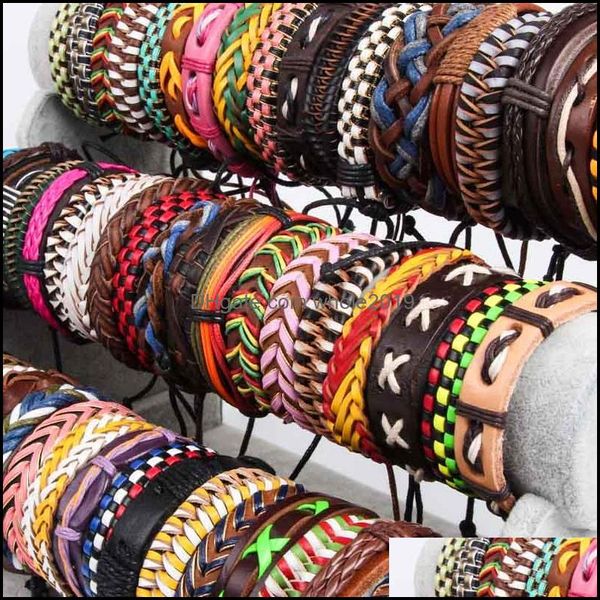 Perlenstränge Großhandel 60 Stücke Leder Handschlaufe Unisex Punk Vintage Mode Accessoires Drop Lieferung Schmuck Armbänder Otxz2