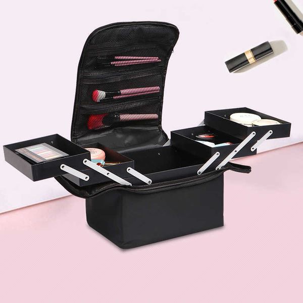 Kosmetiktaschen-Fälle Mehrschichtige tragbare Stickerei-Toolbox Make-up-Künstler-Fersen-Maniküre-Aufbewahrungstasche 230113