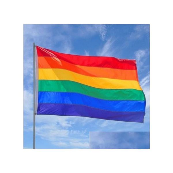 Banner-Flaggen, Regenbogen-Flagge, 3 x 5 Fuß, 90 x 150 cm, Gay-Lesben-Stolz, Polyester, Farbe, Frieden, LGBT, Drop-Lieferung, Hausgarten, festliche Partyzubehör Dhkxb