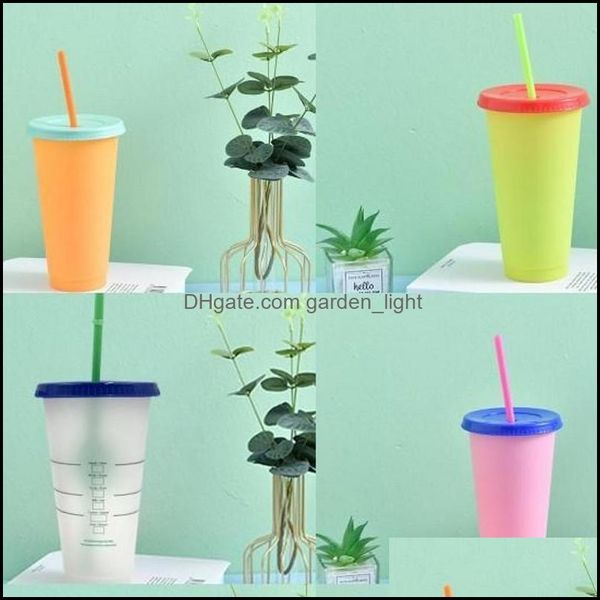 Tumblers Plastic PP Tumbler Pure Color с крышкой ST Cups Beverage Coffee Clear Murestable Fluorescent Mug Home Home Gadgets 5HB G2 D DH2HR