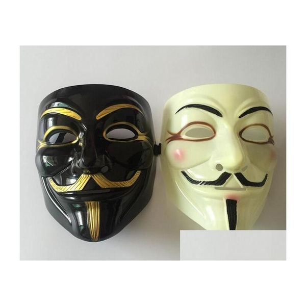 M￡scaras de festa m￡scara de halloween por atacado de 100pcs com delineador de ouro v para vendetta guy fawkes fantasia dhs fedex entrega de entrega em casa dhtti