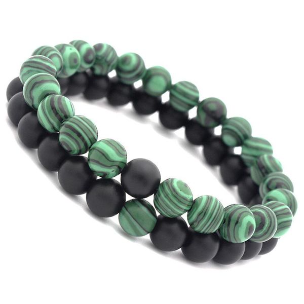 Fili di perline che vendono braccialetti di perline di pietra naturale di malachite satinata nera da 8 mm fatti a mano alla moda