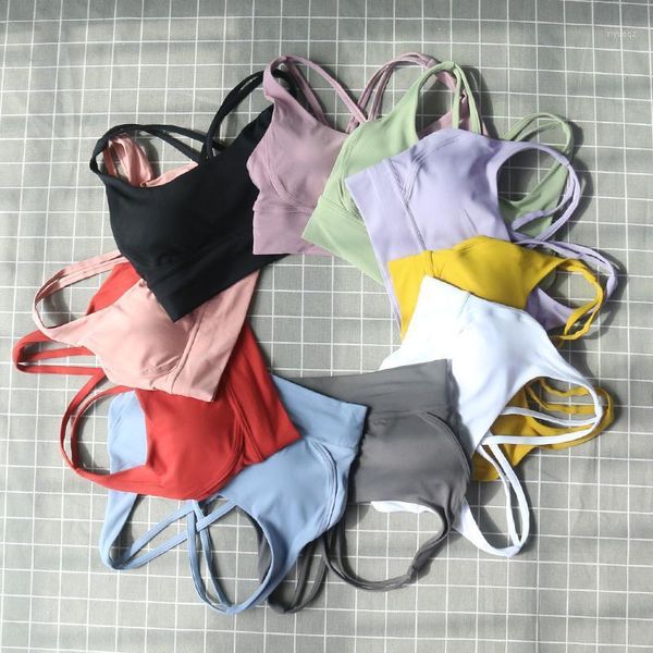 Ginástica roupas de ginástica nylon nua parecer respirável mulheres ioga tampas sutiã de push up esportes à prova de choques usam roupas de exercício ao ar livre fitness fitness