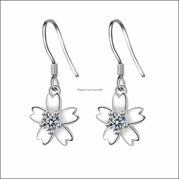 Charme Sier boucles d'oreilles zircone mignon fleur fille femmes bijoux Beautif Hies boucle d'oreille livraison directe Dhqmt