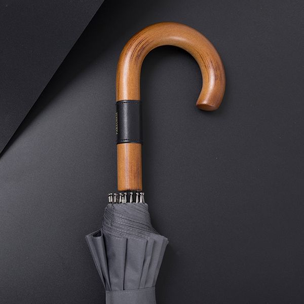 OnCourse Umbrella Wooden Leather Handle Men 16 Costas à prova de vento Long Big Rain Women Brand Golf S Stick Paraguas 230113