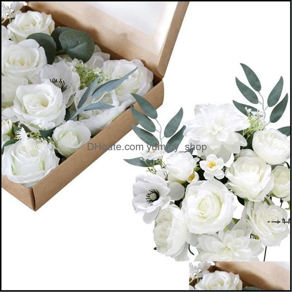 Ghirlande di fiori decorativi Nuovo artificiale Con scatola Bianco Rosa Rosso Blu Rosa per bouquet da sposa fai da te Centrotavola Composizioni Deco Otbsi