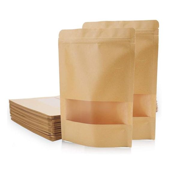 Depolama torbaları Stand Up Kraft Paper Pack/ Buzlu Pencere Bisküvi Doy Fermuar Poşeti LZ0492 DOLDUR TESLİM EV BAHÇE BAHÇE MEVİYE ORGANİZASYONU DH1GQ