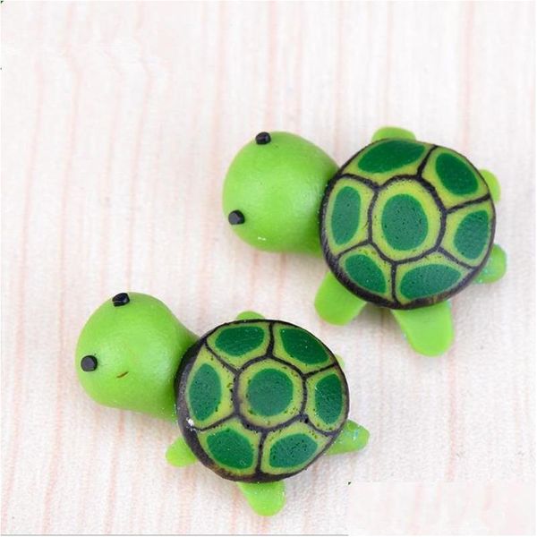 Artes e artesanato Artificial Cute Green Tortoise Animais Fada Jardim Miniaturas Gnomos Moss Terr￡rios de resina estatuetas para decora￧￣o dhqvl