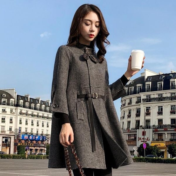 Lã feminina mistura Kmetram Fashion Woolen Casaco feminino Autumn Winter Women Women coreano Plaid Trench Long Coats Manteau femme my4829