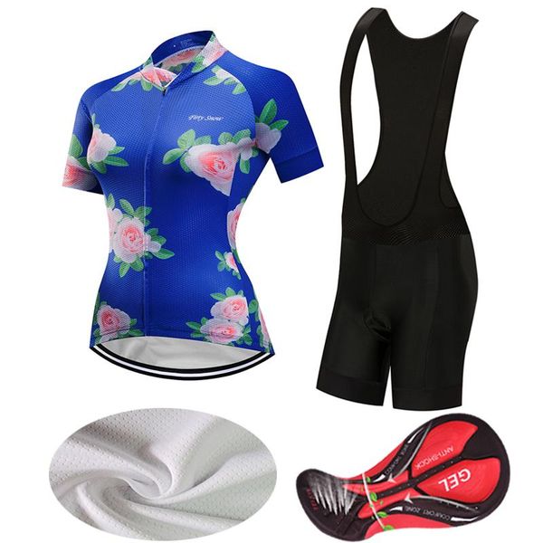 Yarış Setleri Kadın Bisiklet Kıyafetleri Bib Jel Şortları 2023 Yaz Bisiklet Giyim Spor Takım Kadın Giyim Yol Bisikleti Jersey Set Skinsuit Elbise Kiti