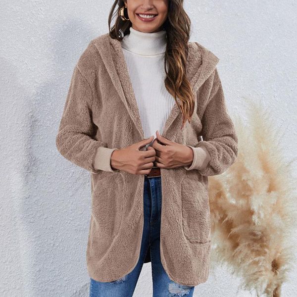 Giacche da donna Autunno Inverno Fleece Elegante Giacca con cappuccio Donna Parka caldo a maniche lunghe Cappotto Cardigan da donna Capispalla casual