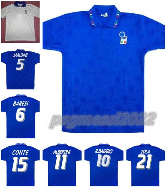 1994 Retro -Version Italien Fußballtrikot 94 Home Maldini Baresi Roberto Baggio Zola Conte Soccer Shirt Away National Football Uniformen 666