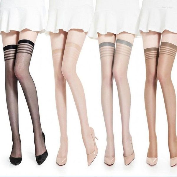 Frauen Socken Ausverkauf Strümpfe Nylon Transparente Seide Oberschenkel Hohe Sexy Gestreifte Nachtclub Strumpfhosen Über Das Knie