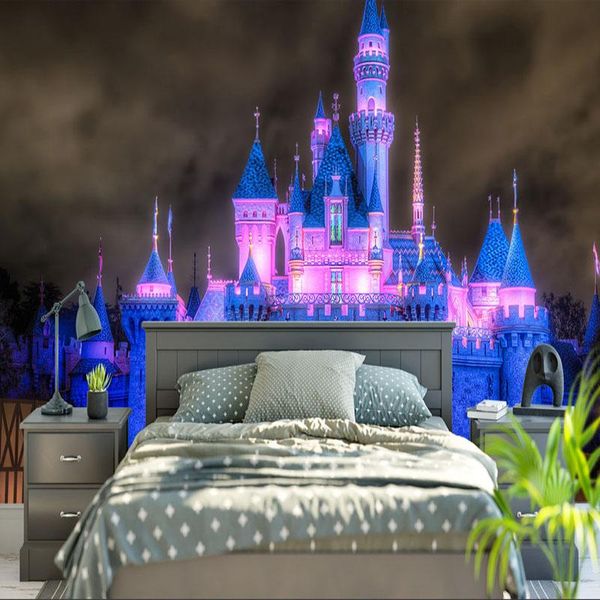 Обои на заказ настенные обои 3D Легкая ночная сцена сказочная замок замок по стенам для мультипликации детская спальня на фоне декорации